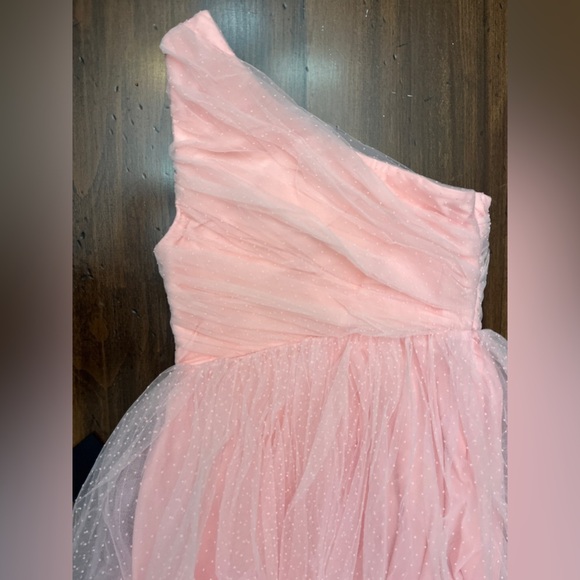 Lulu’s Exceptional Moments Light Pink Swiss Dot One Shoulder Mini Dress Size M - Picture 9 of 15